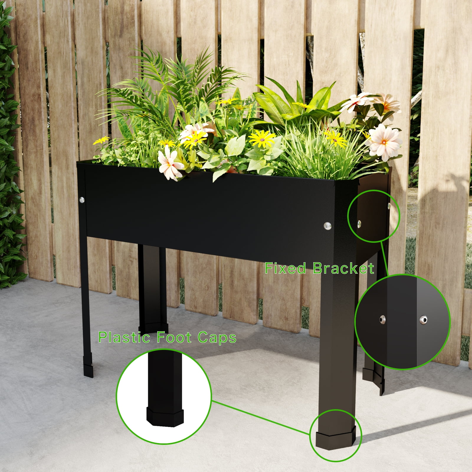 Galvanized Raised Planter Boxes Garden Bed with Legs, Elevated Planter Box, Standing Garden Stand, Vegetables & Flowers Growing Container for Indoor and Outdoor Use 39.3 x 15.7 x 31.4in(Black)