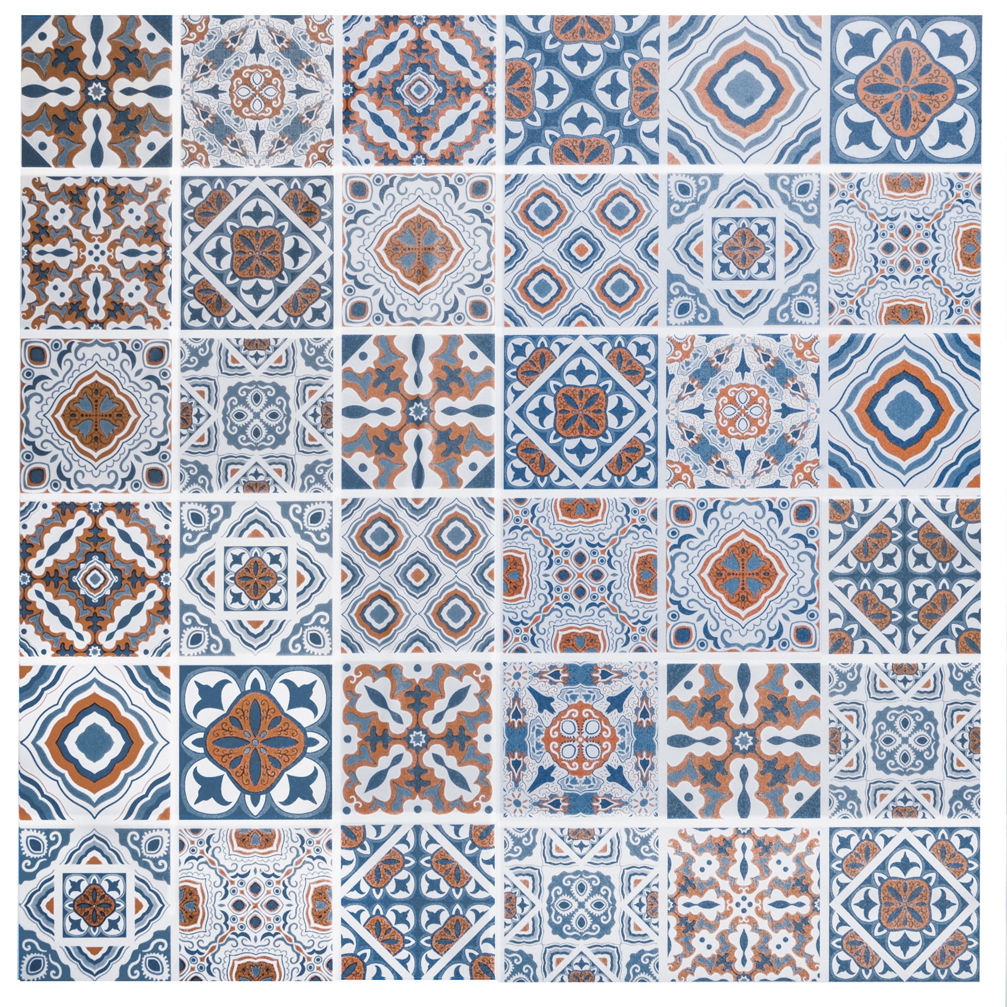 Dundee Deco Peel and Stick Self Adhesive Wallpaper - Geometric Blue White Shapes in Squares, 18 ft x 24 in