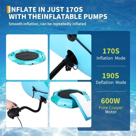 Kojooin Inflatable Water Trampoline, 10FT Floating Water Trampoline for Lake, Pool or Ocean with Ladder, Anchor Bags and Pump