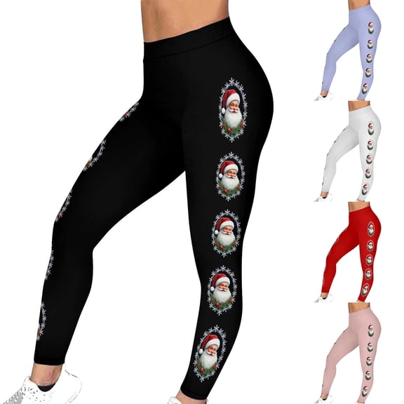 Hueook Fleece-Lined Leggings for Women Women's Christmas Print Leggings Sports Fitness Pants Solid Colored Casual Tight Fitting Tight Peach Hip Yoga Pants Stretch Pants Black 2X