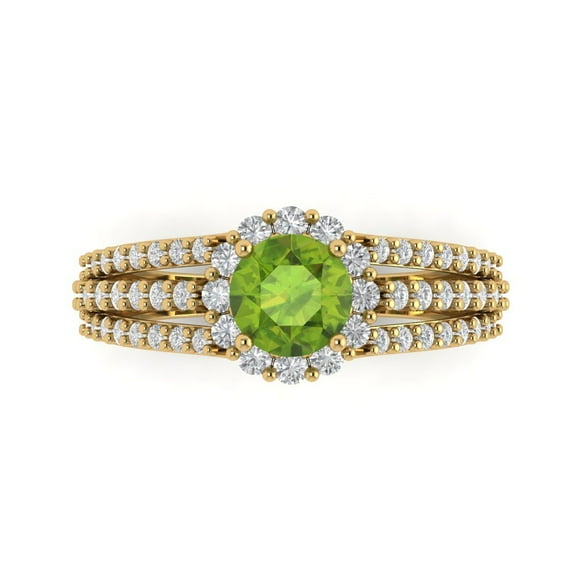 Halo Engagement Ring for Women - 1.83ct Natural Peridot in 14K Yellow Gold Promise Ring
