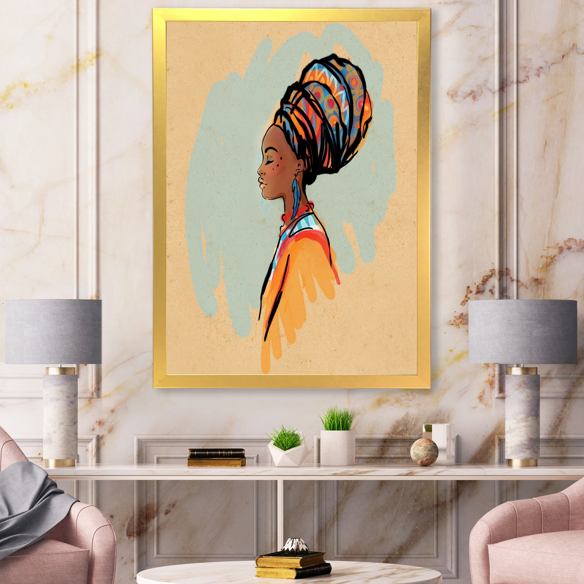 Designart 'Portrait of African American Woman With Turban II' Modern Framed Art Print