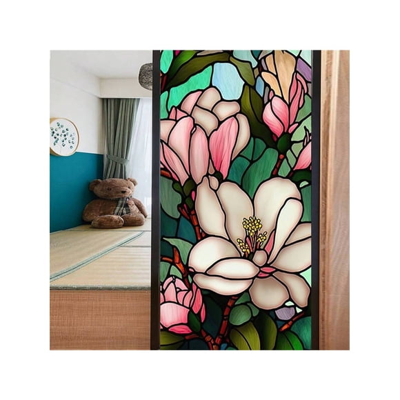 Ourlova Colorful Retro Floral Window Film Removable Uv Blocking Heat Insulation Non-Adhesive Stained Glass Window Film