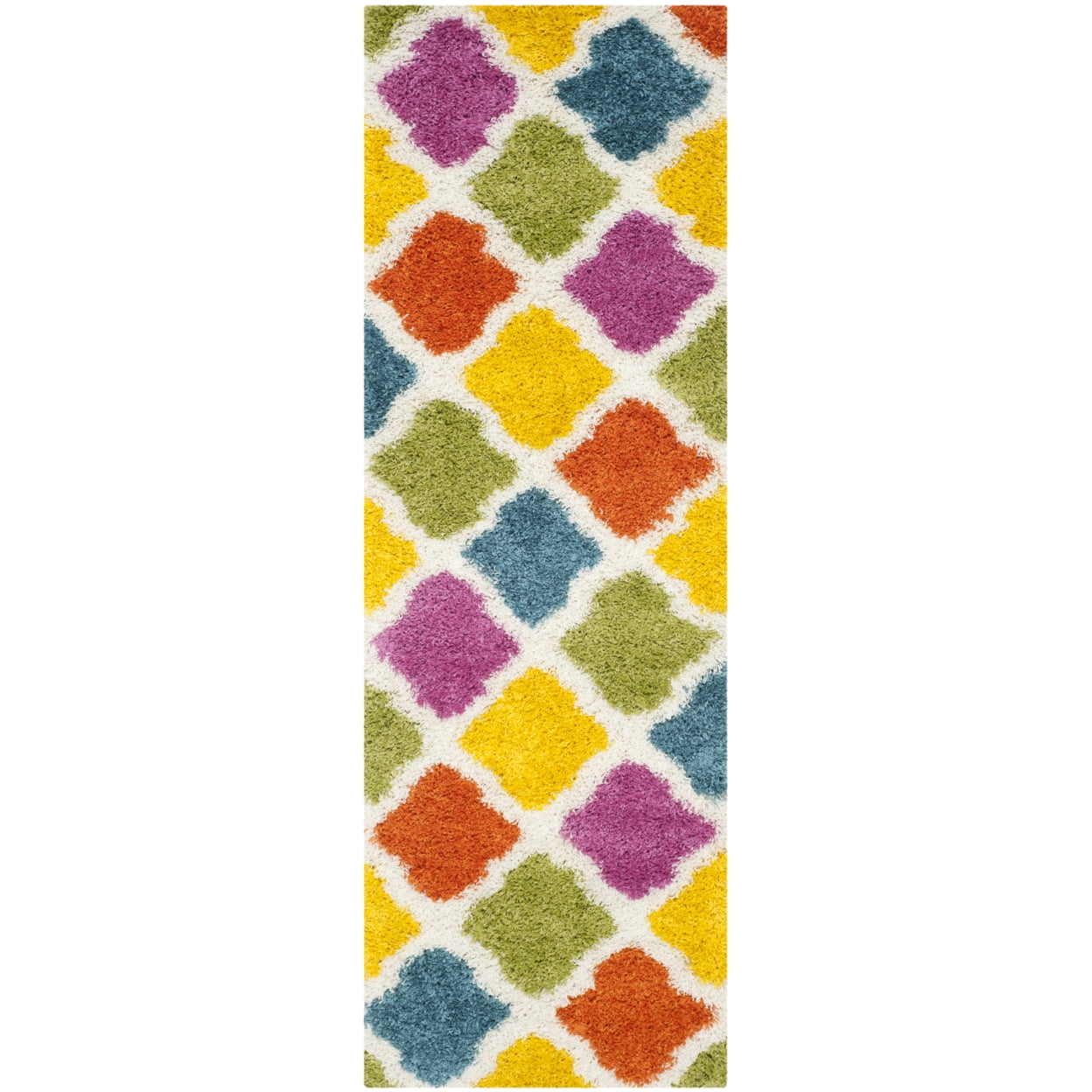SAFAVIEH Jaycob Geometric Kids Shag Runner Rug, Ivory/Multi, 2'3" x 9'