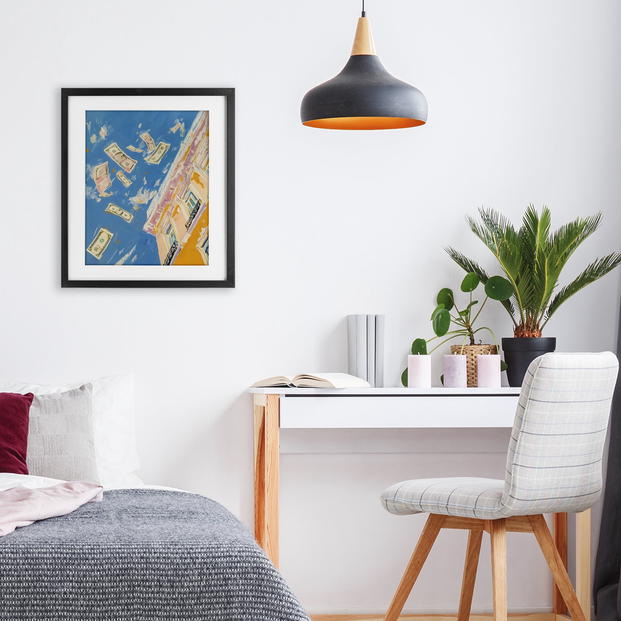 Stupell Industries Money Rain Drifting Past Windows Black Framed Print Under Glass, design by The Prints Vibe