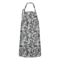 Pixel Gray Camo Digital Pattern Apron-Garden Aprons for Women with Pockets-Cotton Linen Waterproof Kitchen Cooking Gardening Aprons Adjustable for Kitchen,Cooking,BBQ and Salon 33x27 Inch