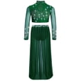thumbnail image 4 of TiaoBug Modern Dance Dress for Girls Shiny Rhinestone Long Sleeve Crop Top with Skirt Lyrical Dance Outfits Green 10, 4 of 6