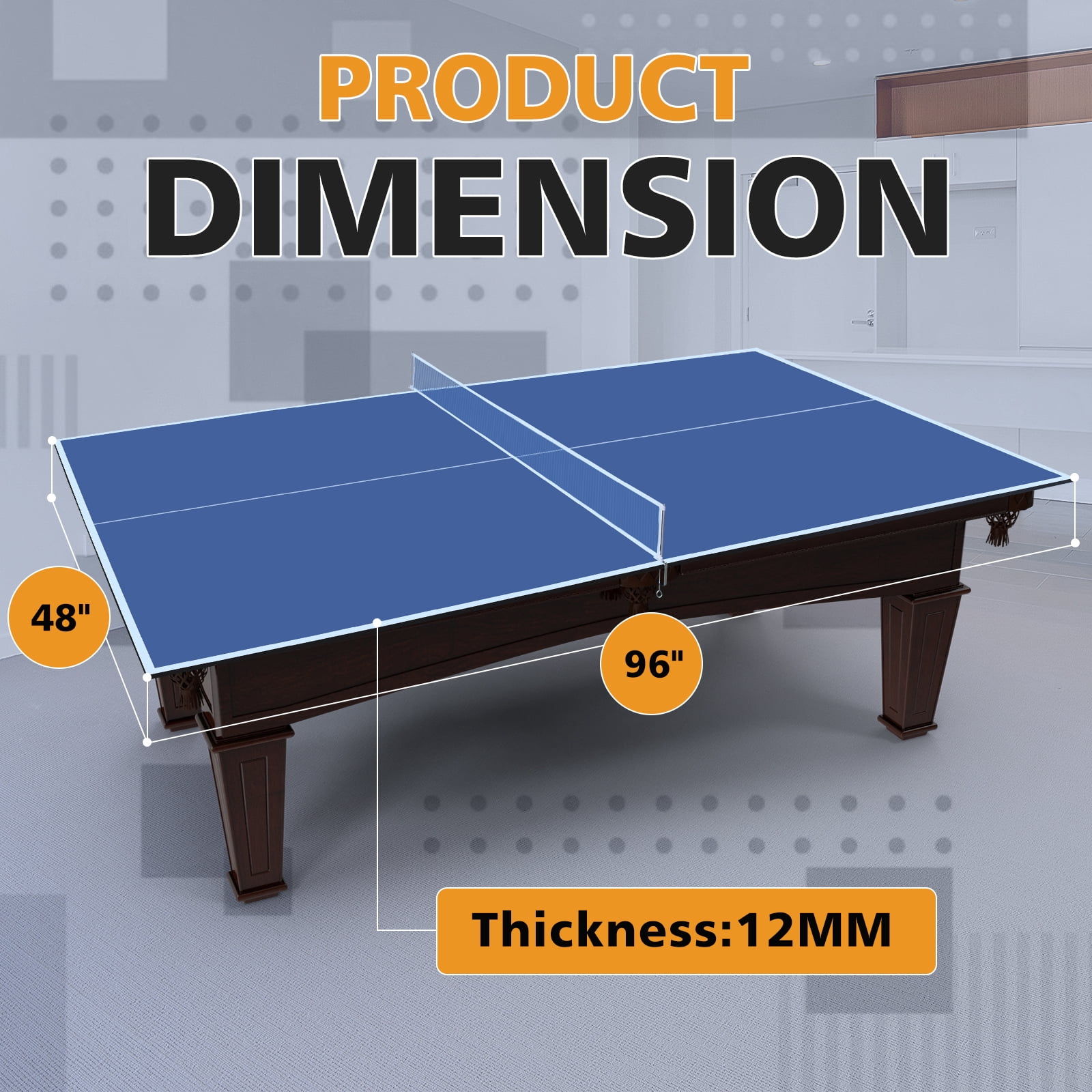 Mid-Size 8ft Portable Ping Pong Table Tennis Table Top-Foldable Conversion Top for Indoor/Outdoor,Blue