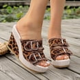 thumbnail image 3 of Rokment Floral Fringed Denim Platform Wedge Heeled Sandals for Women Trendy Casual Leopard Canvas Buckles Espadrilles Chunky Heels Slides Dress Backless Slippers 2026 Summer Brown Size 9, 3 of 4
