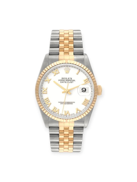 Pre-Owned Rolex Datejust 36mm 16233 Steel Yellow Gold White Dial Mens Watch