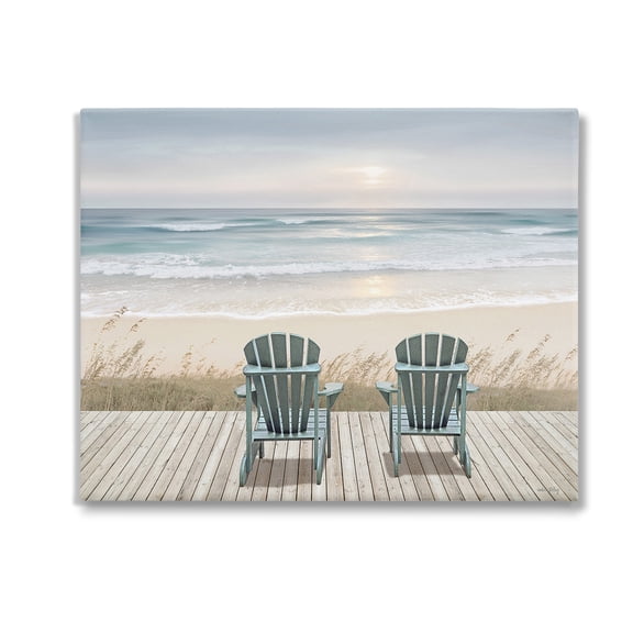 Stupell Industries Chairs with Beach Sunrise Landscape Painting Gallery Wrapped Canvas Art Print Wall Art, 20 x 16