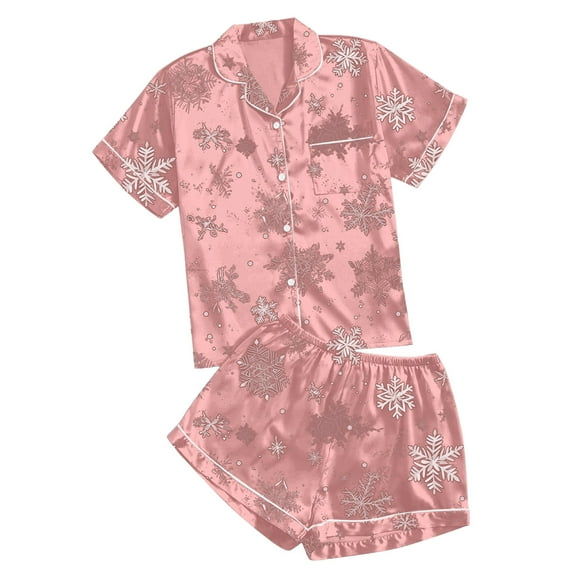 Silk Pajama Sets – Luxury Satin Pajama Sets for Women, Comfortable Sleepwear for Relaxation Women's Casual Printed Pyjama Set Silk Satin Short Sleeve Button Down Top And Shorts Set