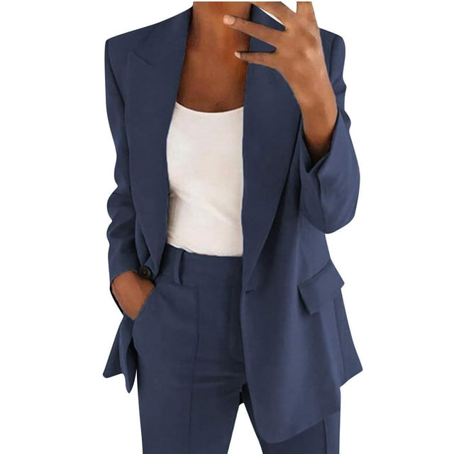 Pompotops Women Business Attire Solid Color Long Sleeve Cardigan Top Jacket Coat Outwear Clearance