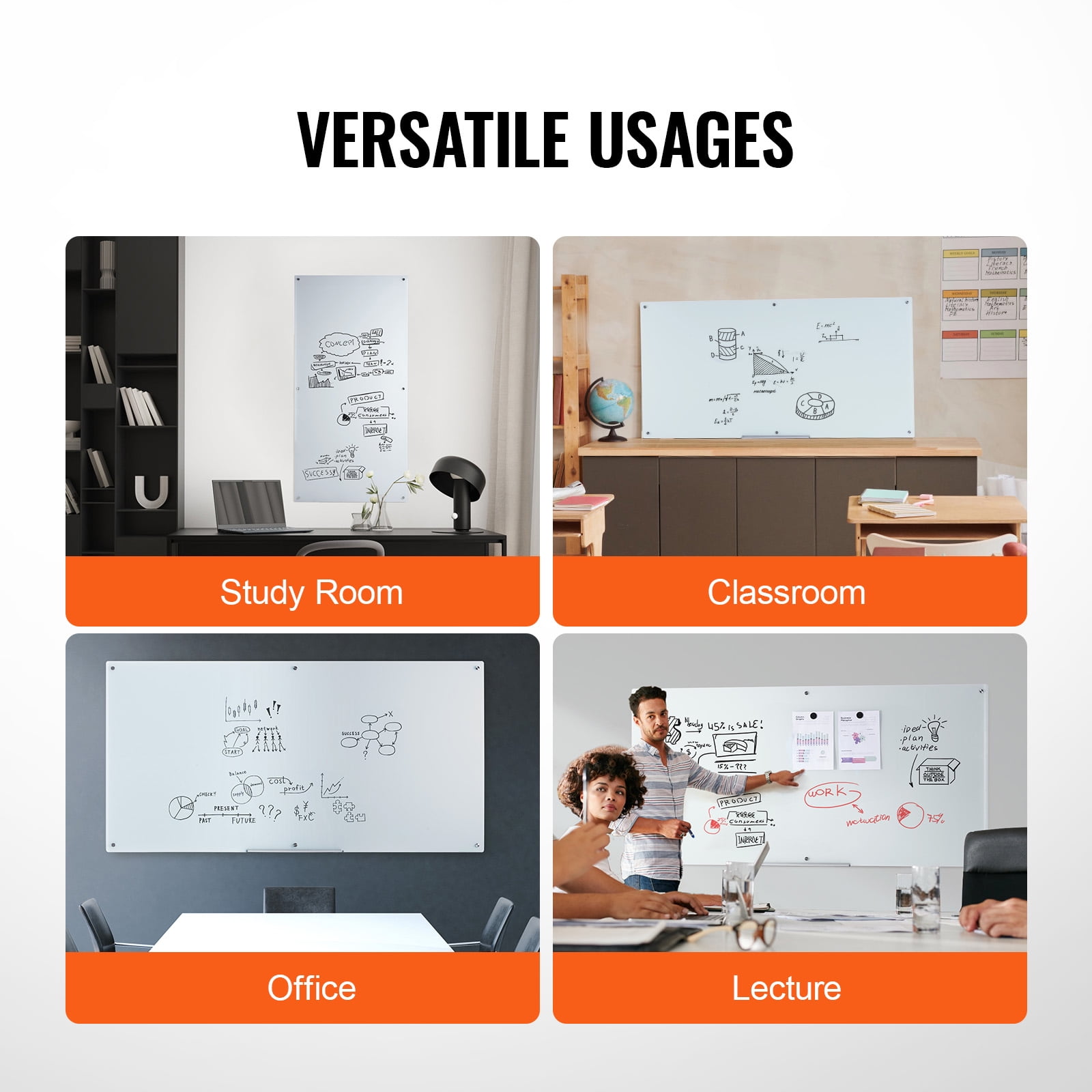 KFFKFF 72" x 36" Magnetic Glass Dry Erase Board Magnetic Mirror Notepad Dry Erase Board Frameless Wall Mount with Tray Large Glass White Board for Office, School & Home