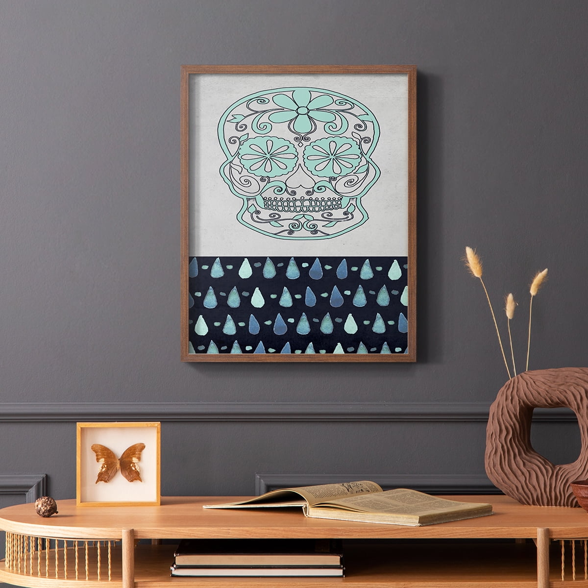 Day of the Dead Collection B Framed Print in Brown Solid Wood Framed Print No Nail Hanging