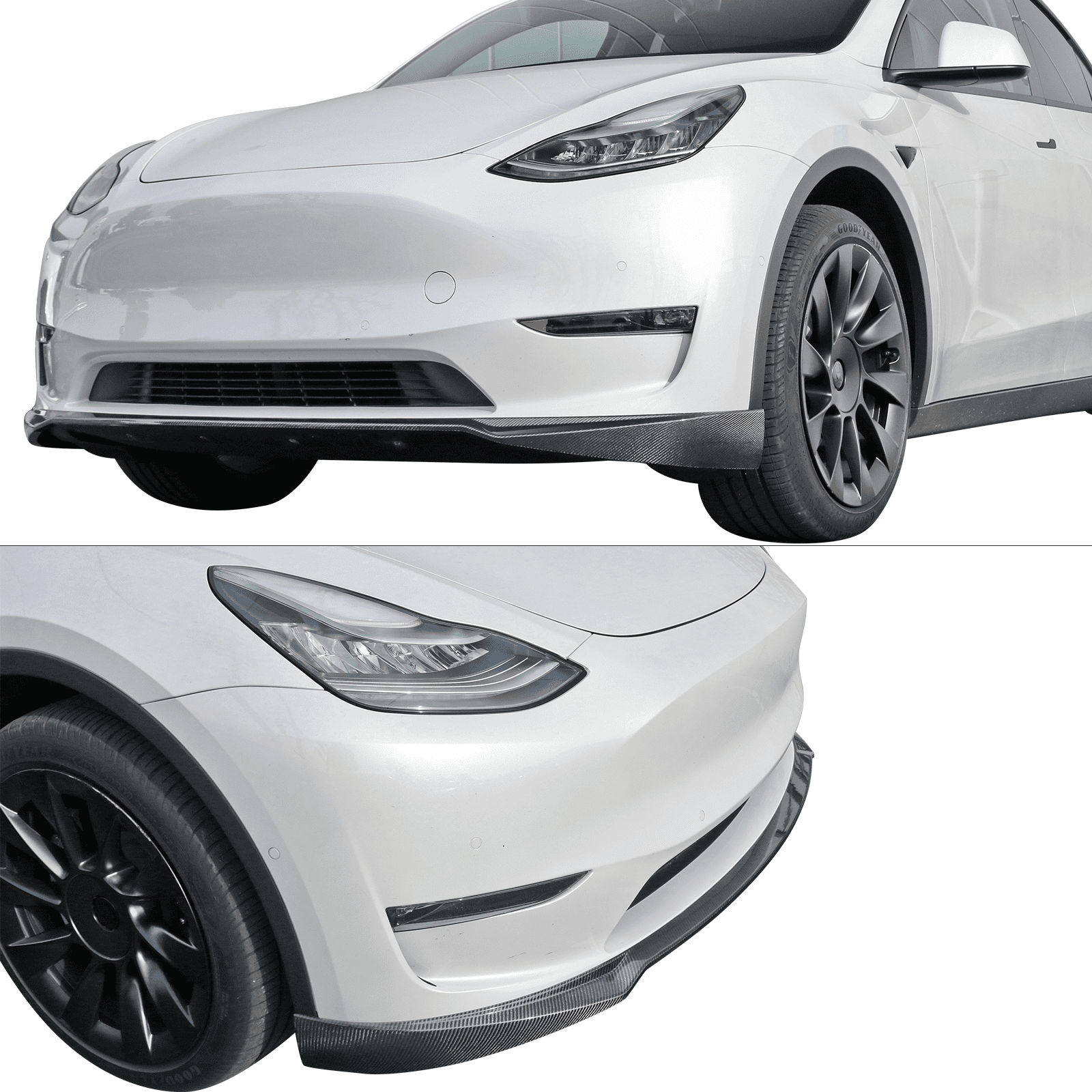 Ikon Motorsports Front Bumper Lip Spoiler for 2020-2025 Tesla Model Y IKON Style Carbon Fiber