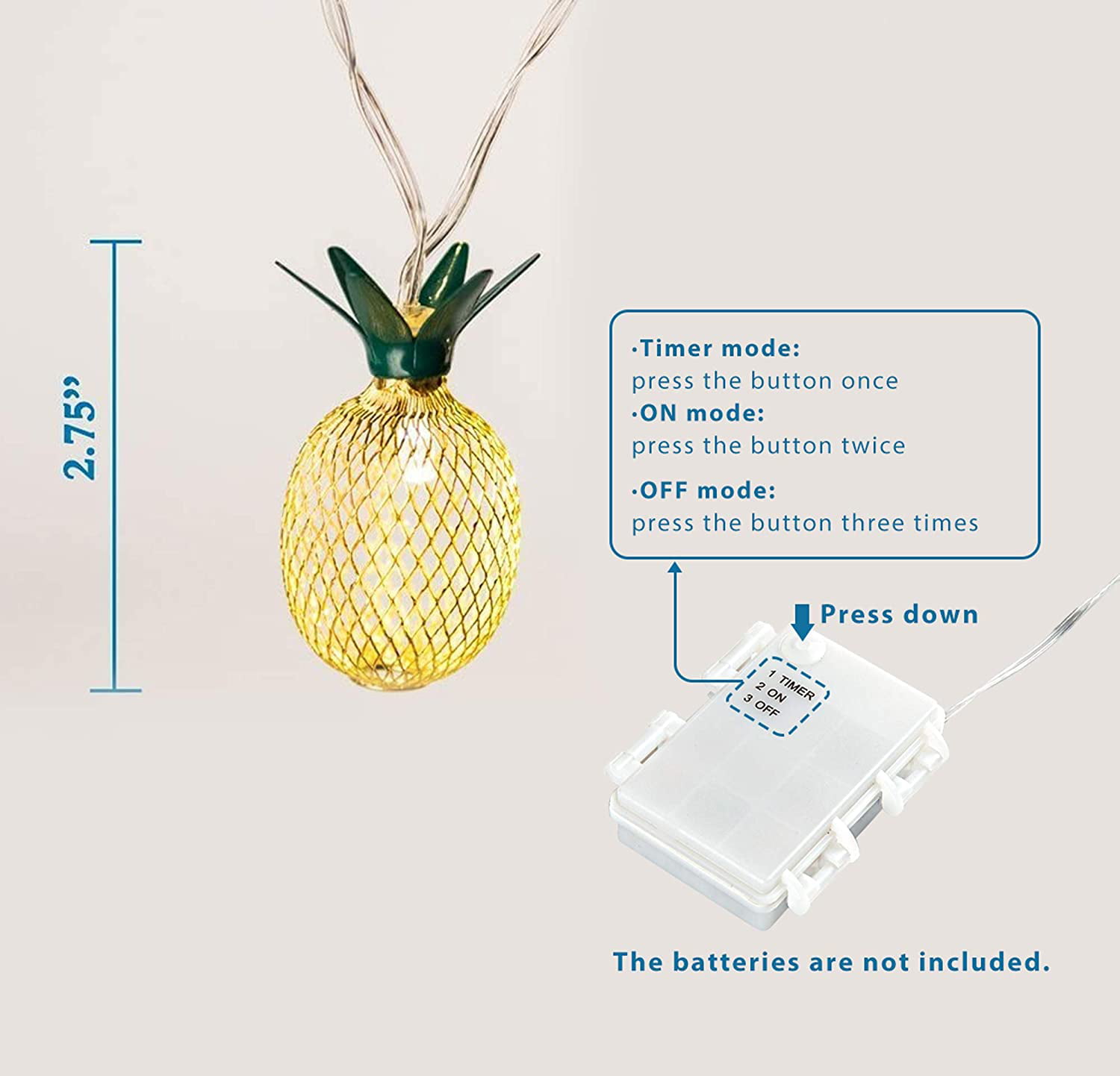 Pineapple LED Fairy String Lights Battery Operated Party Indoor Bedroom Decor 