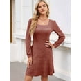 thumbnail image 4 of Womens Square Neck Long Sleeve Fall Dresses Casual Babydoll Sweater Dress Brick Red L, 4 of 7