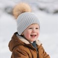 thumbnail image 6 of Toddler Kids Beanie Solid Color Cute Knitting Hat with Pom-Pom for 3-8 Years Little Kids Winter Beanie Hat, 6 of 6