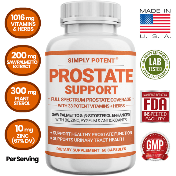 Simply Potents Prostate Support Supplement with Saw Palmetto & Beta-Sitosterol, 60 Capsules