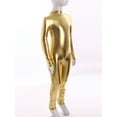 thumbnail image 4 of Doomiva Kids Long Sleeve Shiny Metallic Jumpsuit Boys Girls Dance Gymnastics Leotard Bodysuits Gold XL/150, 4 of 7