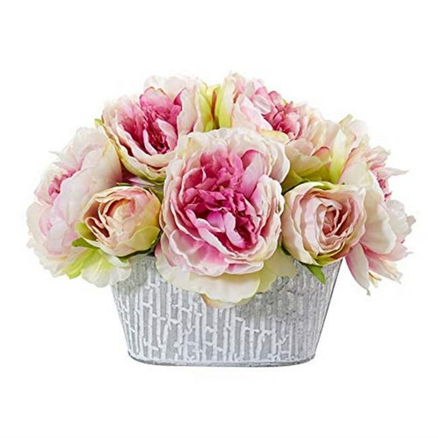 Nearly Natural A1114-PK Peony Artificial Arrangement in Decorative Vase - Pink