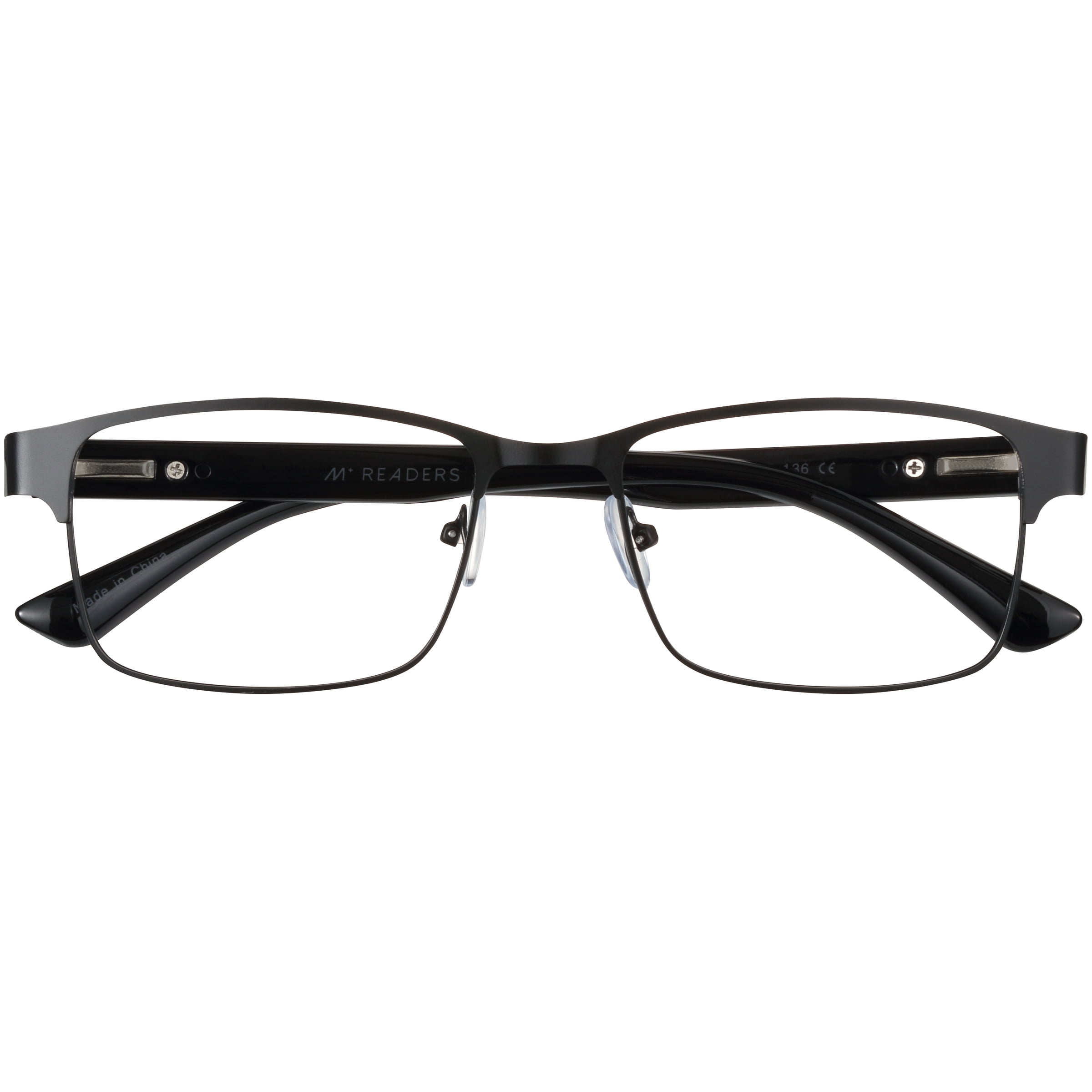 M Readers Men's Ash +1.00 Rectangle Reading Glasses with Case, Black Matte