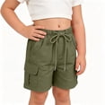 thumbnail image 4 of Aezemi Girls School Cargo Shorts, Bermuda Elastic Waist Straight Leg Hiking Outer Shorts, Lightweight Workout Summer Bottoms for Kids 4-5T, 4 of 8