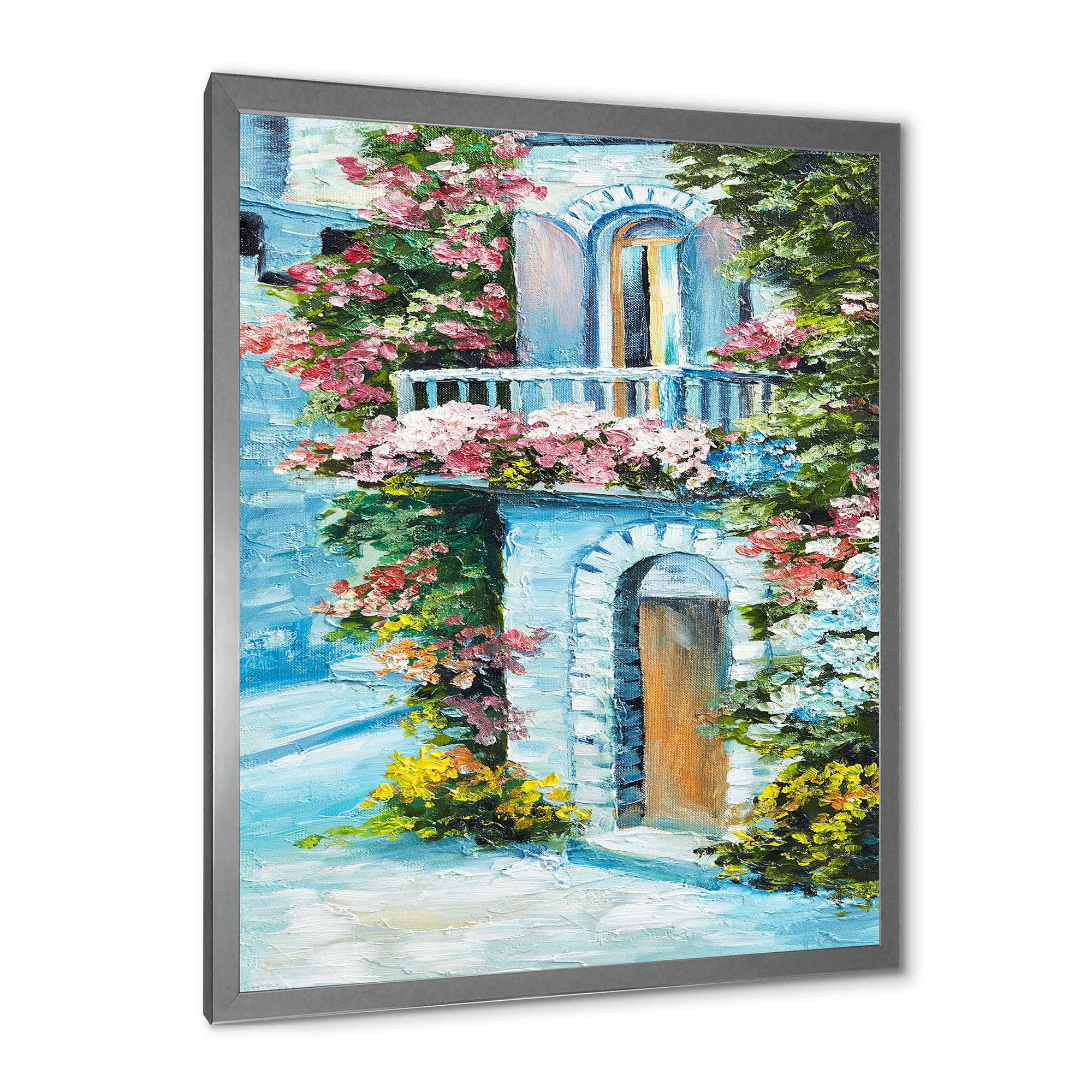 Designart 'House With Colorful Flowers Near The Sea II' Traditional Framed Art Print