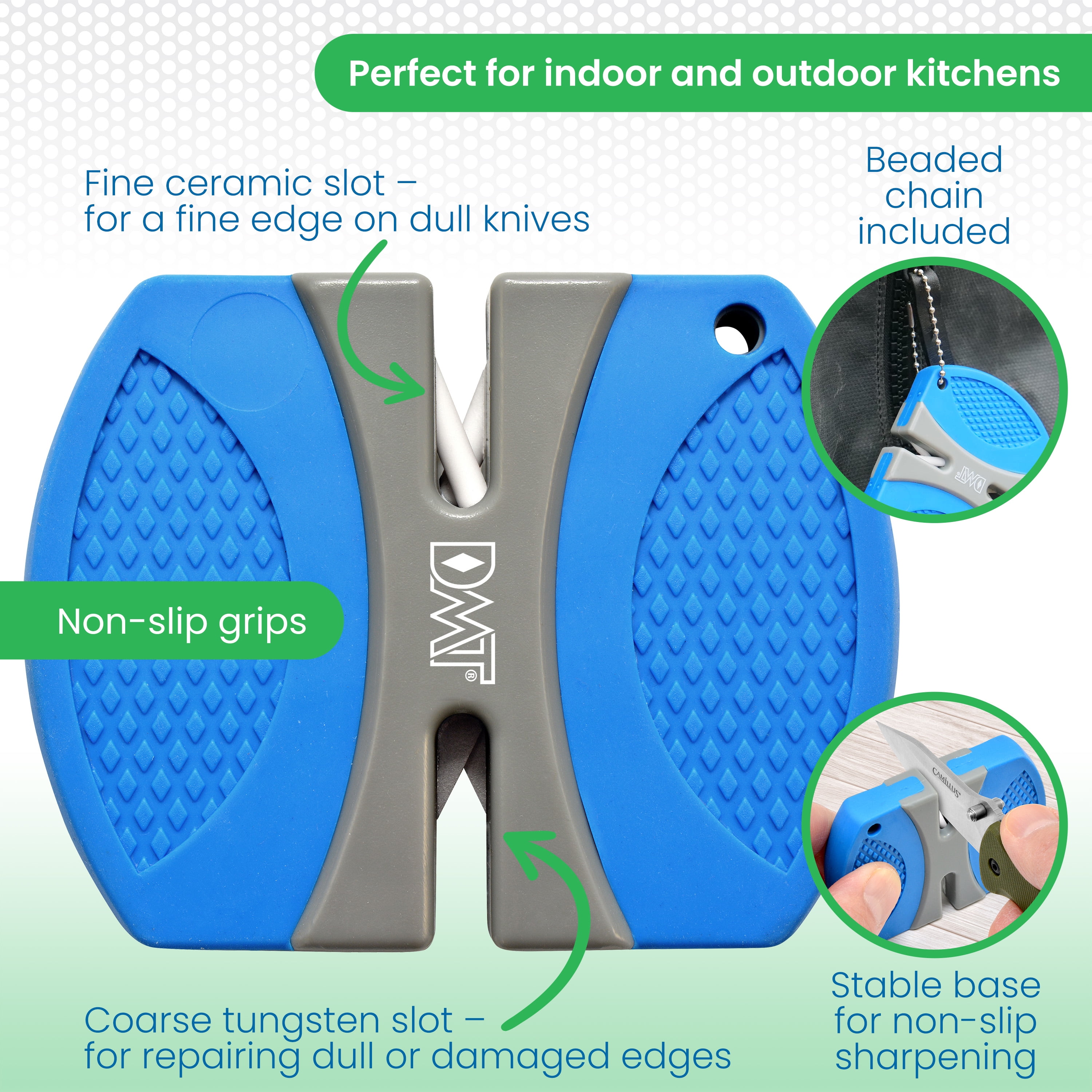 (2 pack) DMT PocketSharp Coarse & Fine Knife Sharpener, Simplistic & Portable Sharpening / Secure-Grip Nonslip Control Pads / Included Beaded Lanyard Chain