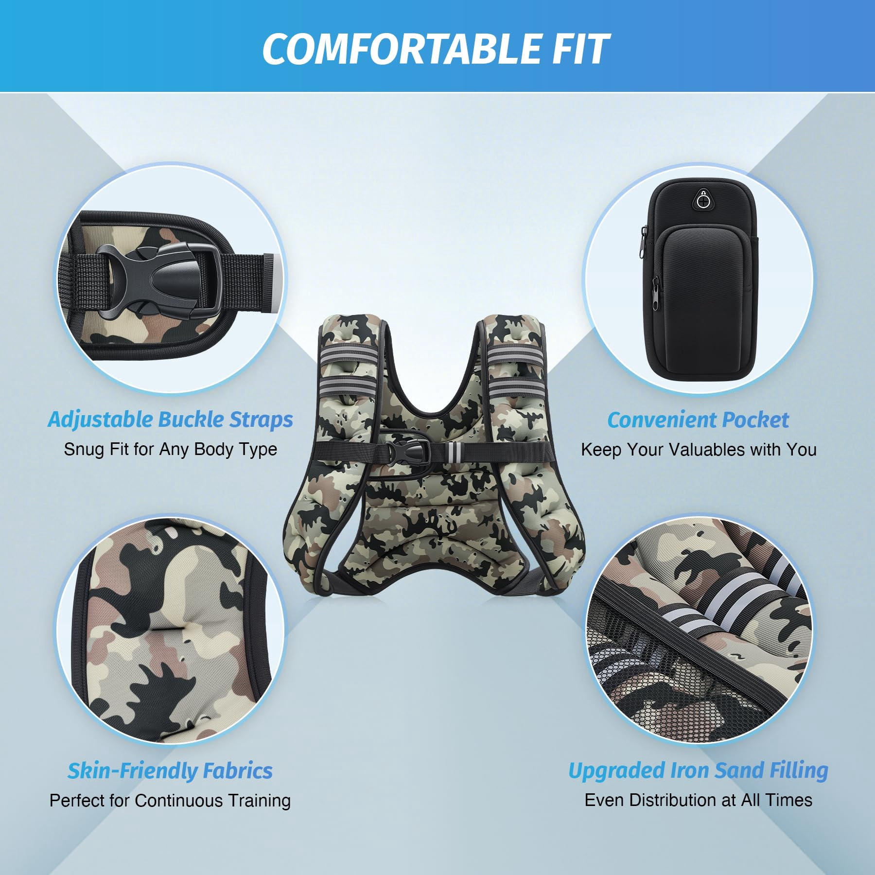 Weighted Vest 6-30lb with Reflective Stripe for Workout Running Fitness Strength Training
