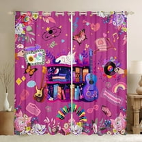 Manfei Cartoon Guitar Curtains Pack of 2 (42x84 Each) for Teens, Rose Flower Floral Curtains Blackout, Pop Music Theme Bedroom Curtains, Curtains and Drapes Decor