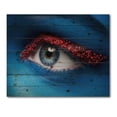 thumbnail image 3 of Designart 'Woman Eye With Blue Paint On Face & Red Balls' Modern Print on Natural Pine Wood, 3 of 5