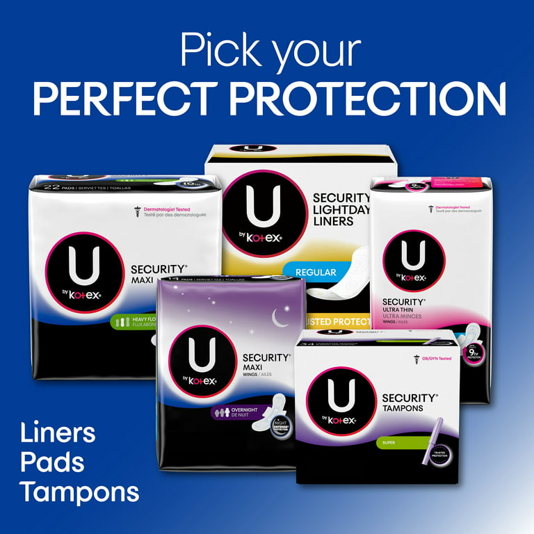 U by Kotex Security Feminine Maxi Pad with Wings, Overnight, Extra