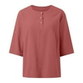 thumbnail image 5 of MIXUE Boho Tops For Women Summer Solid Color Round Neck Button Short Sleeve Casual Pullover Shirts For Women T-shirts Outwear,Red,L, 5 of 5