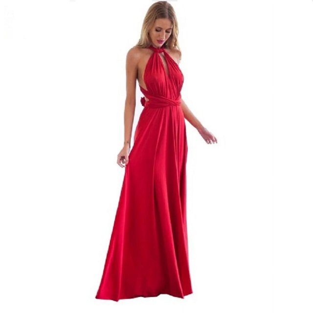 Robe Longue Convertible Multi-Positions Boho Club Rouge Bandage Robe de Soirée Demoiselle d'Honneur Infinie Longue Femme
