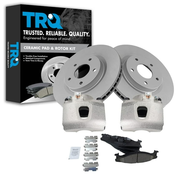 TRQ Front Brake Pad & Rotor Kit Brake Caliper Brake Pads Brake Rotor Ceramic Vented Fits Select 1994-1996 Ford Bronco F-150
