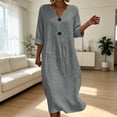 thumbnail image 4 of Women's Solid Midi Dress, Cowl Neck 3/4 Sleeve Button Detail Loose Casual Dress with Side Pockets for Summer Daily Outfits Gray L(L), 4 of 6