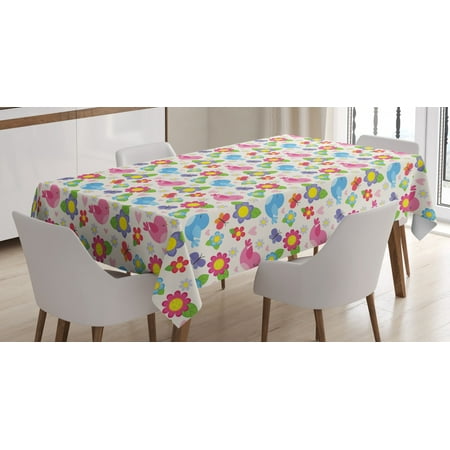 

Baby Tablecloth Birds Heart Flowers and Butterflies Pattern in Cartoon Style Romantic Wedding Inspired Rectangular Table Cover for Dining Room Kitchen 60 X 90 Inches Multicolor by Ambesonne