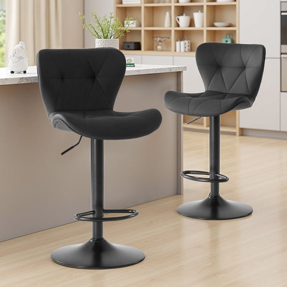 Modern Bar Stools Set of 2, Adjustable Swivel Faux Leather