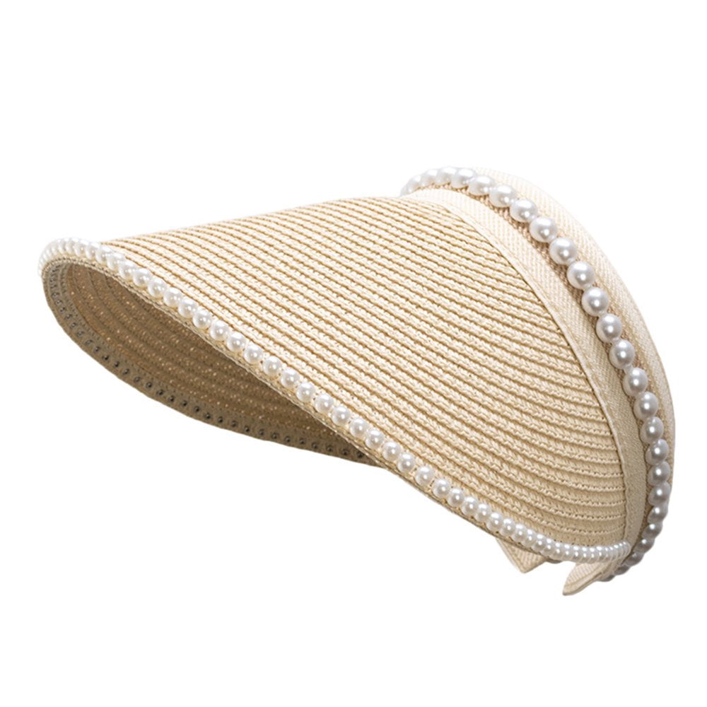 Chapeau De Paille Pliable Avec Bandeau Perles - Pare-soleil été, Voyage, Plage, Jardin | Pour Femme, Protection Solaire Décontractée - 9