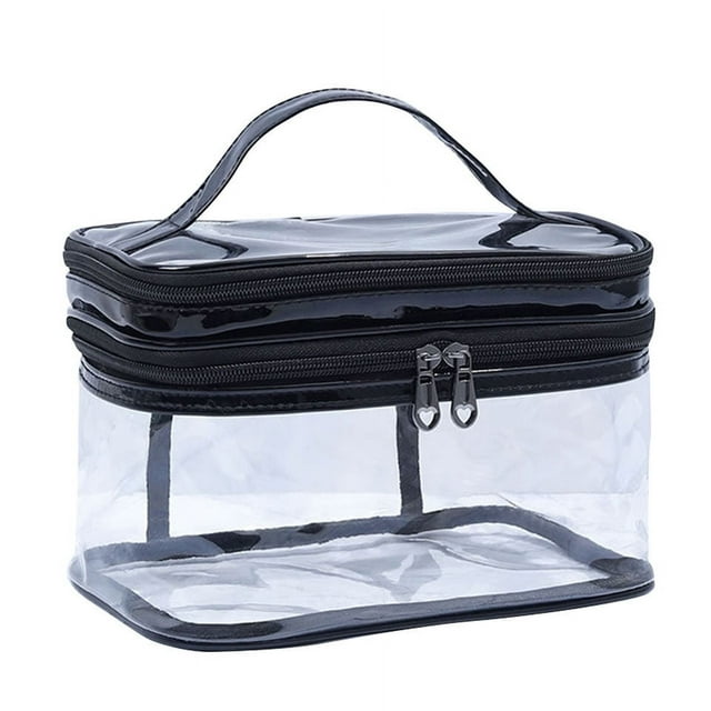 Bolsa de maquillaje transparente portátil con cremallera, bolsa de almacenamiento de viaje transparente impermeable, neceser cosmético con asa