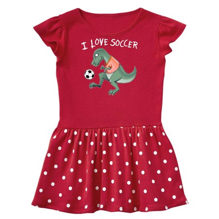

Inktastic I Love Soccer-Dinosaur in Orange Gift Toddler Girl Dress