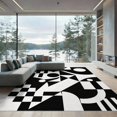 thumbnail image 2 of ODIKA 8'x10' Washable Area Rug Black White Geometric Abstract Art Design Elegant Contrasts in a Modern for Dining Room, Large Office, Lounge, Non-Slip Chair-Friendly Mat, 2 of 7