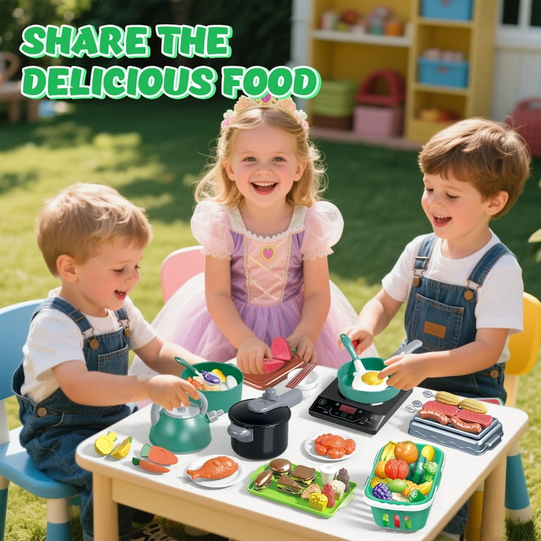 JoyStone 99-Piece Kids Kitchen Playset with BBQ & Cutting Food photo 3