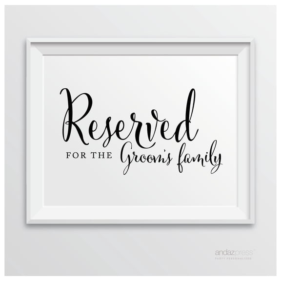 Koyal Wholesale Reserved Groom Family Black White Wedding Sign 8.5x11 Decor