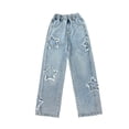thumbnail image 3 of Ruyang Girls Star Patch Jeans Cute Wide Leg Y2K Loose Denim Pants Teens Baggy Elastic High Waist Jeans Preppy Trousers, 3 of 9