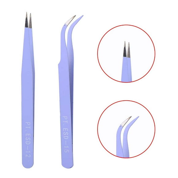 Pinzas antiestáticas, 2 piezas de pinzas curvas de acero inoxidable para uñas, pinzas para decoración de uñas, durabilidad prolongada