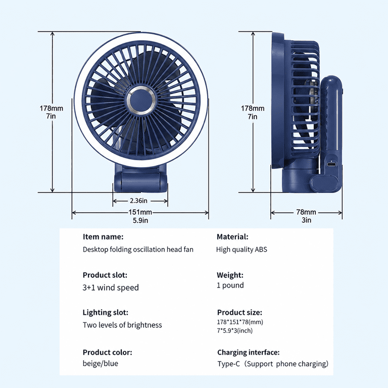 Amybaby 9000mAh Oscillating Desk Fan, 4 Speeds, LED photo 7