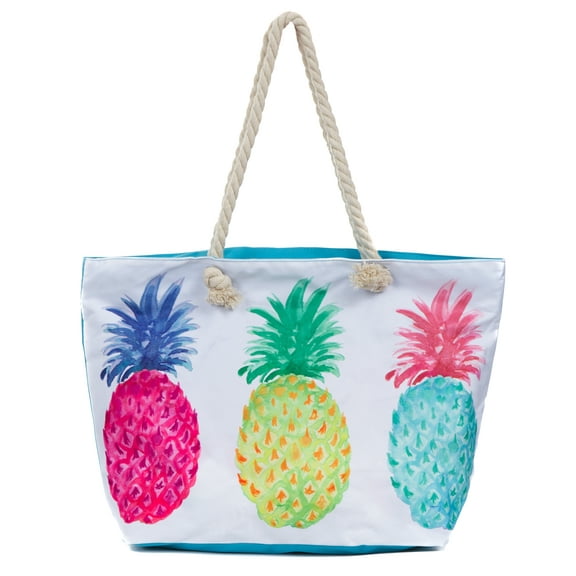 Large Beach Bag Tote, Water Resistant Canvas Tote, Pineapple